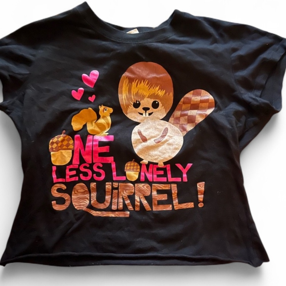 Black Graphic Tee with Justin Bieber squirrel Design